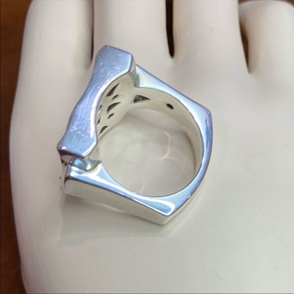 Sterling Silver Swirls Design Tapered Band Signet Ring - Picture 3 of 6